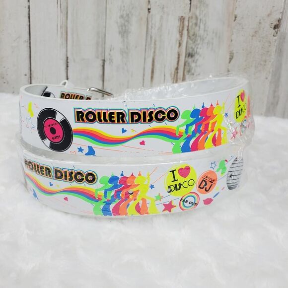 Roller Disco Leather Belt White Size Small - Picture 2 of 8